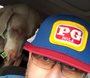 PG NOLA™ Flatbill Flexfit Hat - BLUE w/ red